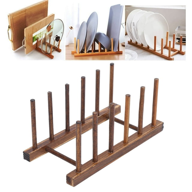 Escurridor De Platos De Bambú Con Soporte Para Platos, Estante Compacto De Almacenamiento De Platos De Madera Para Platos, Tabas De Cortar, Libros, Estante De Cocina Plegable