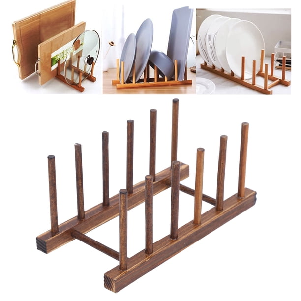 Escurridor De Platos De Bambú Con Soporte Para Platos, Estante Compacto De Almacenamiento De Platos De Madera Para Platos, Tabas De Cortar, Libros, Estante De Cocina Plegable