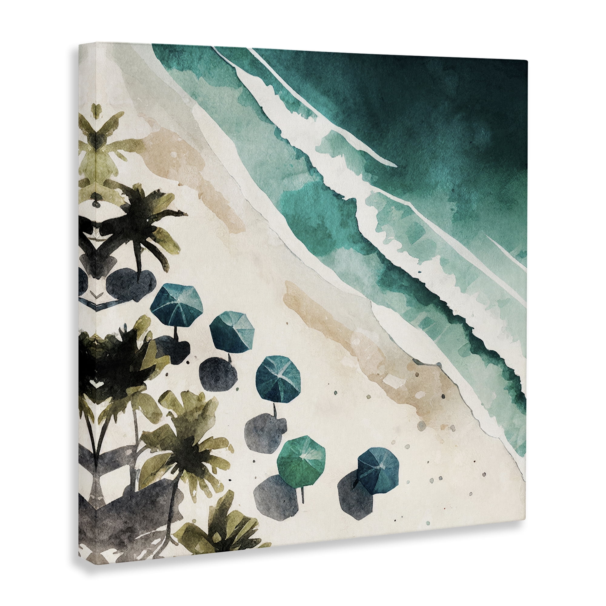 Stupell Industries Umbrella Lined Coast Nautical & Beach Painting Wrapped Canvas Art Print Wall Art, 17 x 17