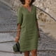 thumbnail image 2 of Mini vestido estampado con cuello en V y manga media para mujer - Algodón/lino, estilo informal/vacacional, primavera/otoño, lavado a mano/a máquina con programa delicado, tallas asiáticas reales, 2 of 8