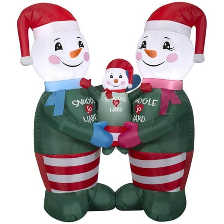 Gemmy Christmas Airblown Inflatable Hugging Snow Family in PJs Scene 4 ft Tall Multi