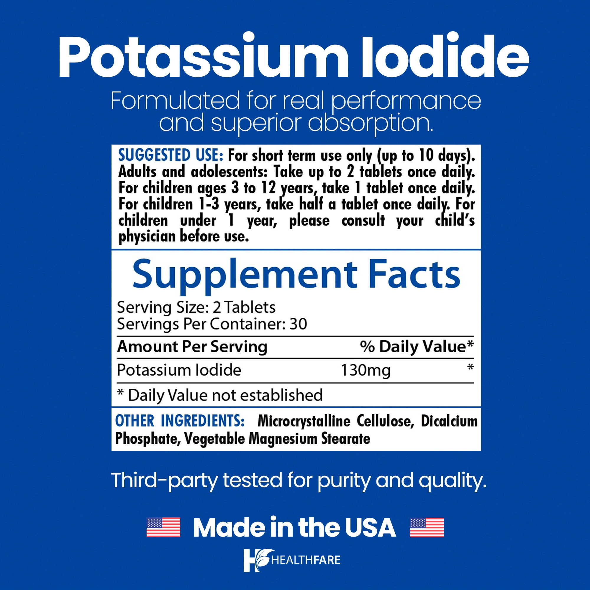 HealthFare Potassium Iodide 130mg | 360 Fast-Dissolving Tablets (6 Pack) | KI Pills | Long Shelf Life | Non-GMO | Made in the USA