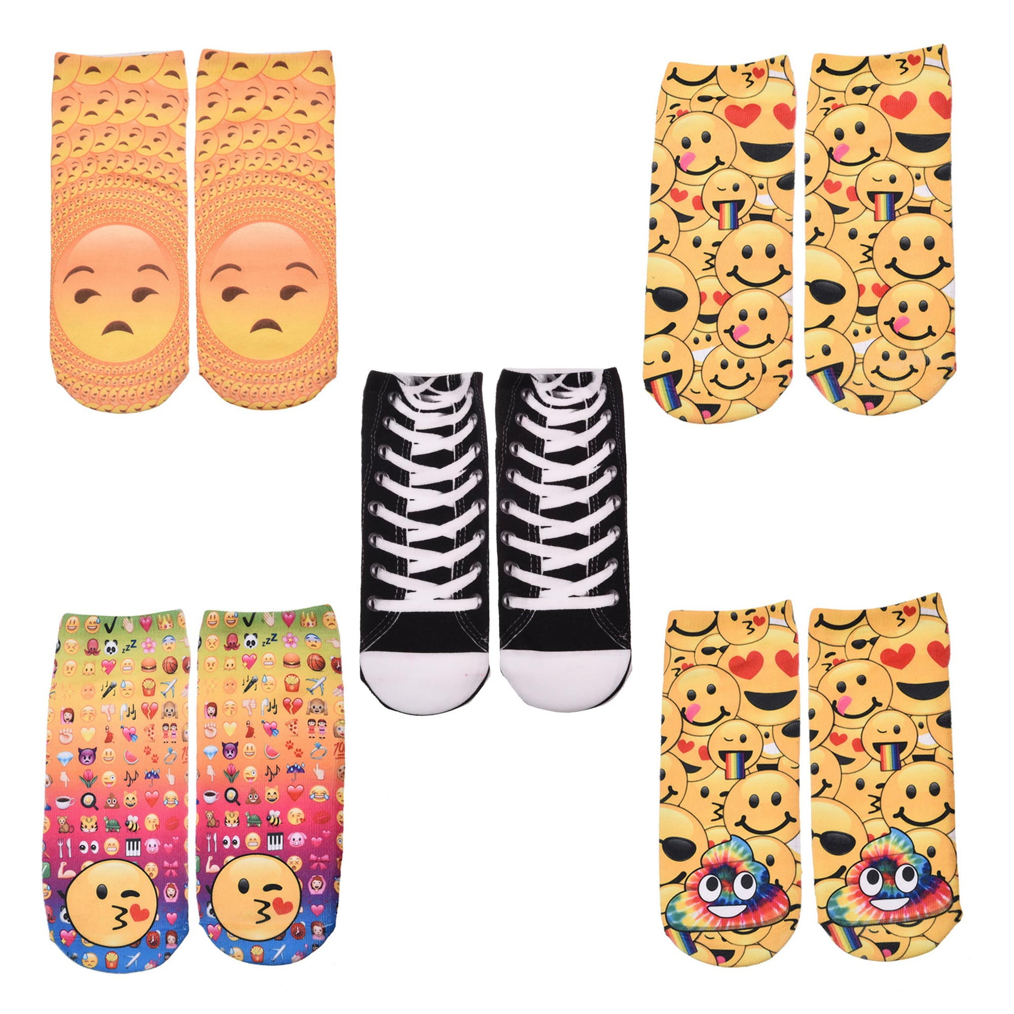 Kaneesha Emoji Socks 5 Pairs Emoticons 3D Printed No Show Ankle Socks
