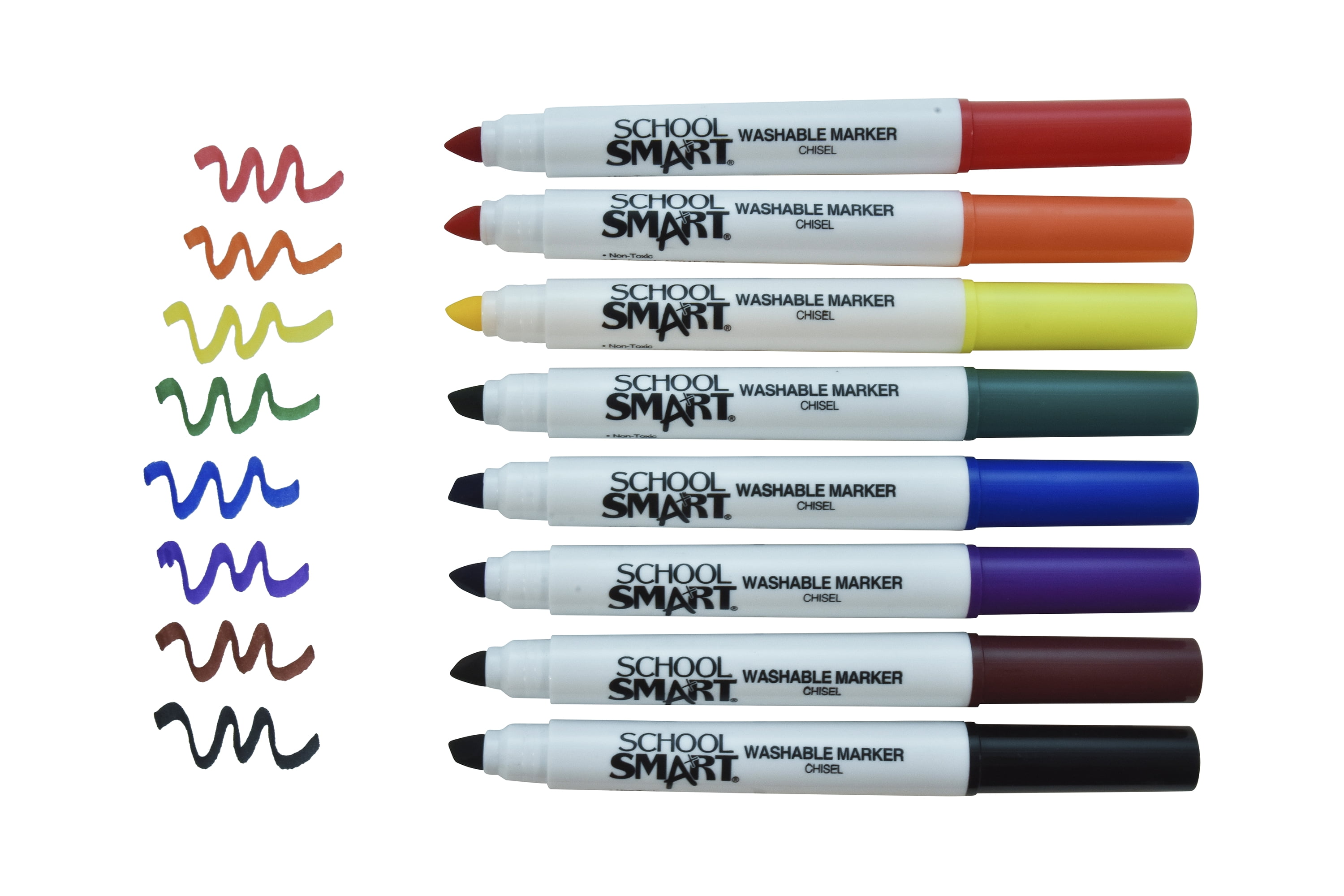 School Smart Washable Markers, Chisel Tip, Assorted Colors, Pack of 16