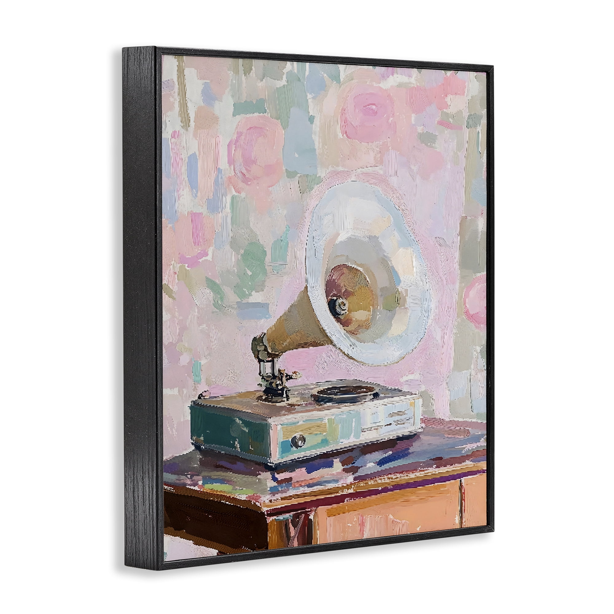 Stupell Industries Vintage Gramophone in Soft Pastels Black Framed Giclee Art, design by The Prints Vibe