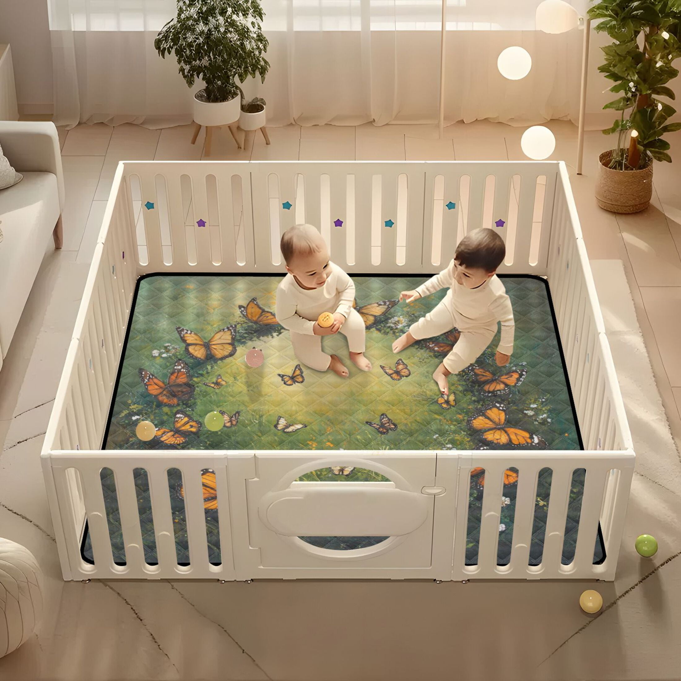 WOBOGO Orange and Black Butterfly Baby Playmats Extra Large Waterproof Rollable Activity Pads for Toddlers 50×50inch