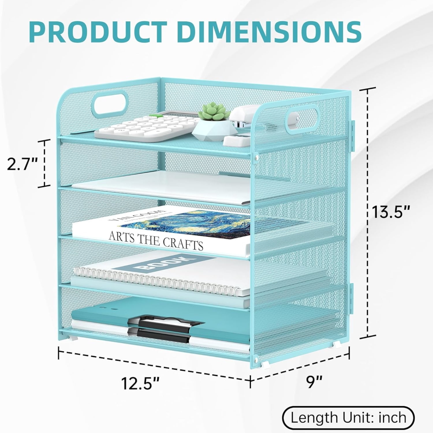 INTIGE 5-Tier Desk Organizer with Handle Mesh Desk File/Paper Organizer Letter Tray for Office