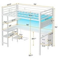 thumbnail image 2 of Afuhokles Loft Bed Twin Size with L-Shaped Desk and Charging Station, LED Light Twin Metal Loft Bed with Fabric Drawers and Shelves, White, 2 of 8