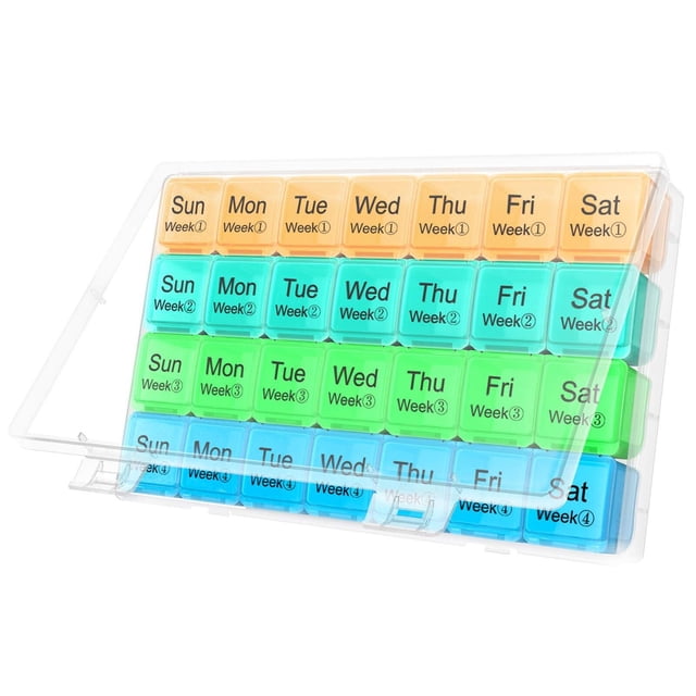 WANGQI Large Monthly Pill Organizer 28 Day Medication Organizer Storage by Week,Extra Large Compartments Dust-Proof Pill Case Medication Reminder Travel Container for Vitamins/Fish Oil/Supplements
