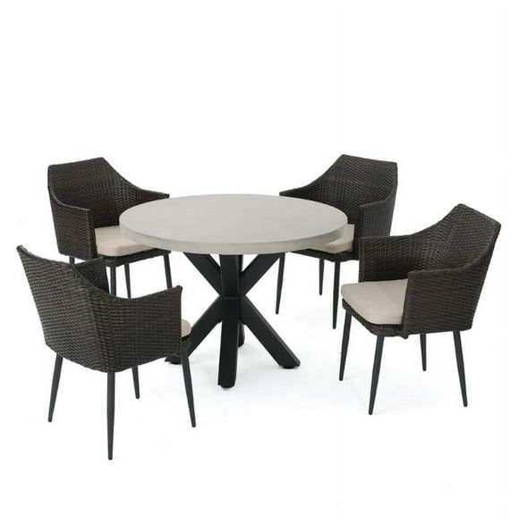 Noble House Nyla 5 Piece Outdoor Wicker Dining Set in Multibrown