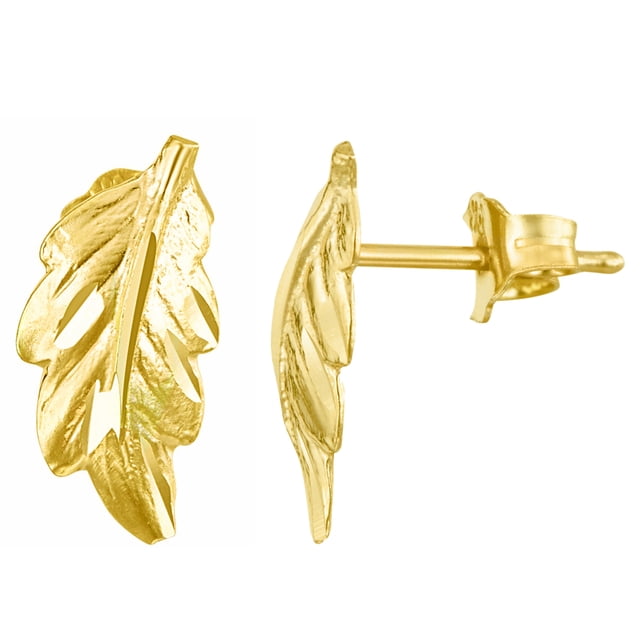 Precious Stars 14K Yellow Gold Feather Shaped Earring Studs