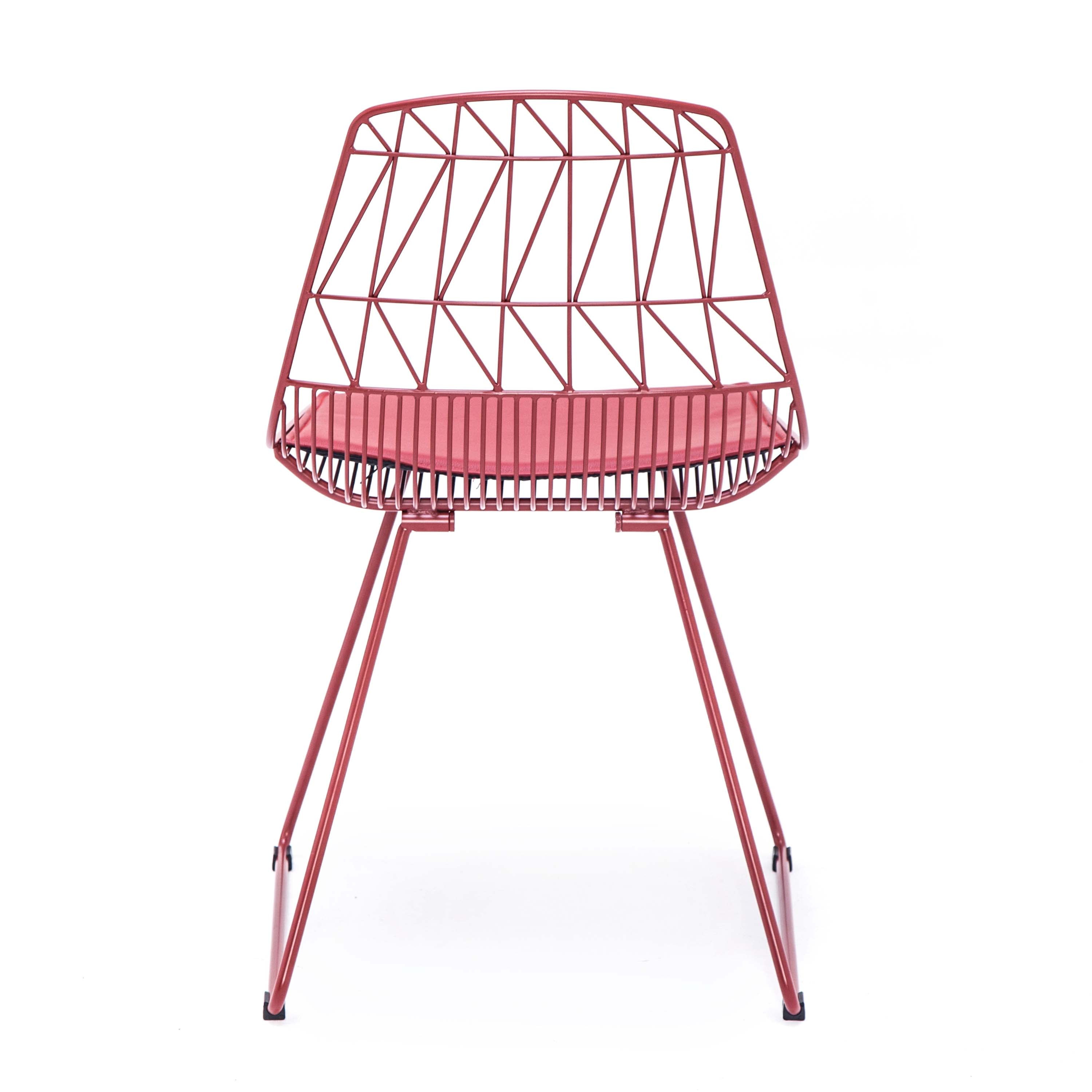AC Pacific Modern Geometric Metal Dining Chair with Faux Leather Seat Pad, Set of 2