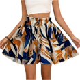 thumbnail image 3 of Women Cotton Linen Casual High Waist Drawstring Retro Printed Boho Shorts Pants Summer Beach Loose Fit Wide Leg Shorts Trendy Vacation Bottom Navy S, 3 of 6