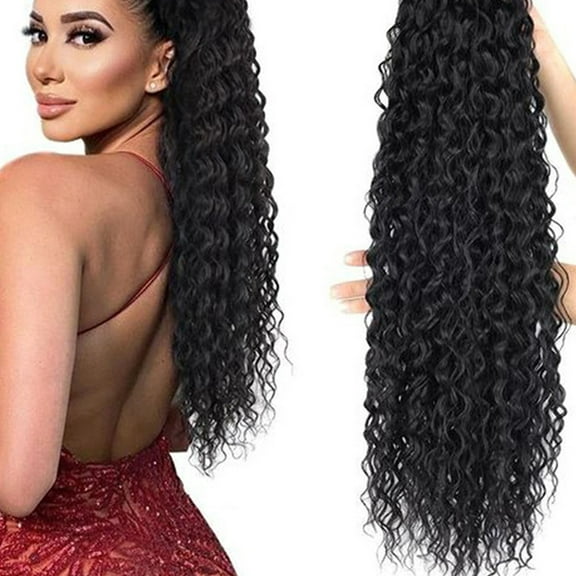 GAXIRE Black Drawstring Ponytail Hair Extensions for Women, Synthetic Hair, Easy to Wear, Natural Look