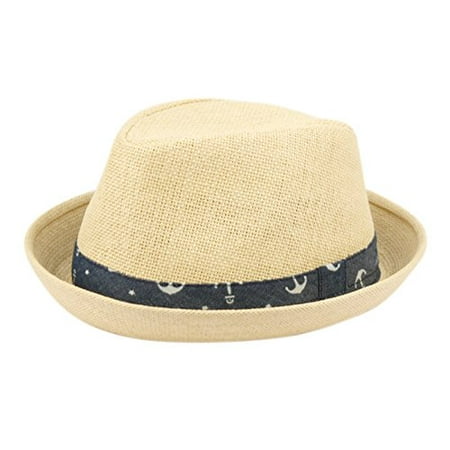 Fedora Hats for Boys, Girls, Toddlers, Kids, Nautical Theme, One Size w/Adjustable Drawstring, Natural
