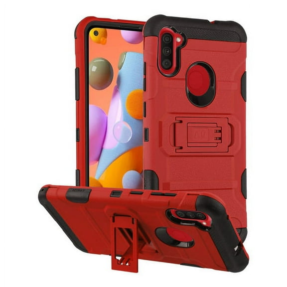 Samsung Galaxy A11 Phone Case Hybrid Impact Armor Rugged Rubber TPU Dual Layer Hard Shockproof with Kickstand Stand Protective Heavy Duty [Military-Grade] RED Cover For Samsung Galaxy A11 [2020]