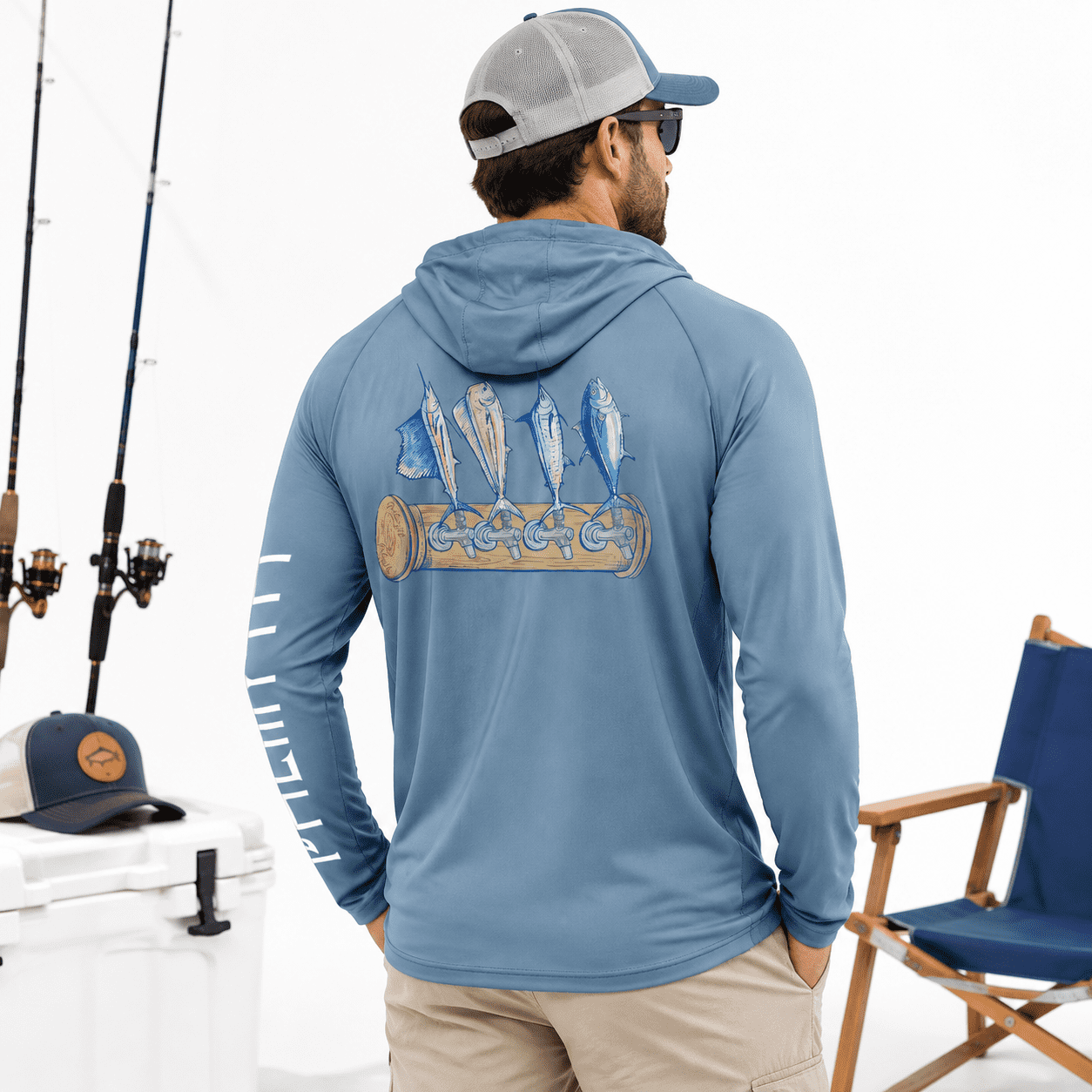 Airyblue/Tapped X-Large UPF 50+ Men s Long Sleeve Sun Protection Fishing Shirt with Neck Gaiter