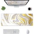 thumbnail image 2 of Marble Mouse Pad, Cute Gifts XL Large Mousepad, Big Extended Long Gaming Desk Pad Protector, Waterproof Full Desktop Keyboard Mats for Desk for Women Home and Office, (Golden and White, 31.5*11.8 In), 2 of 6