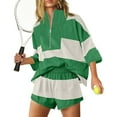 thumbnail image 7 of Jinhomg Workout Sets for Women 2 Piece Summer Loose Athletic Shorts And Color Block Zip Up Short Sleeeve Tops Tracksuit Army Green,XXL, 7 of 7