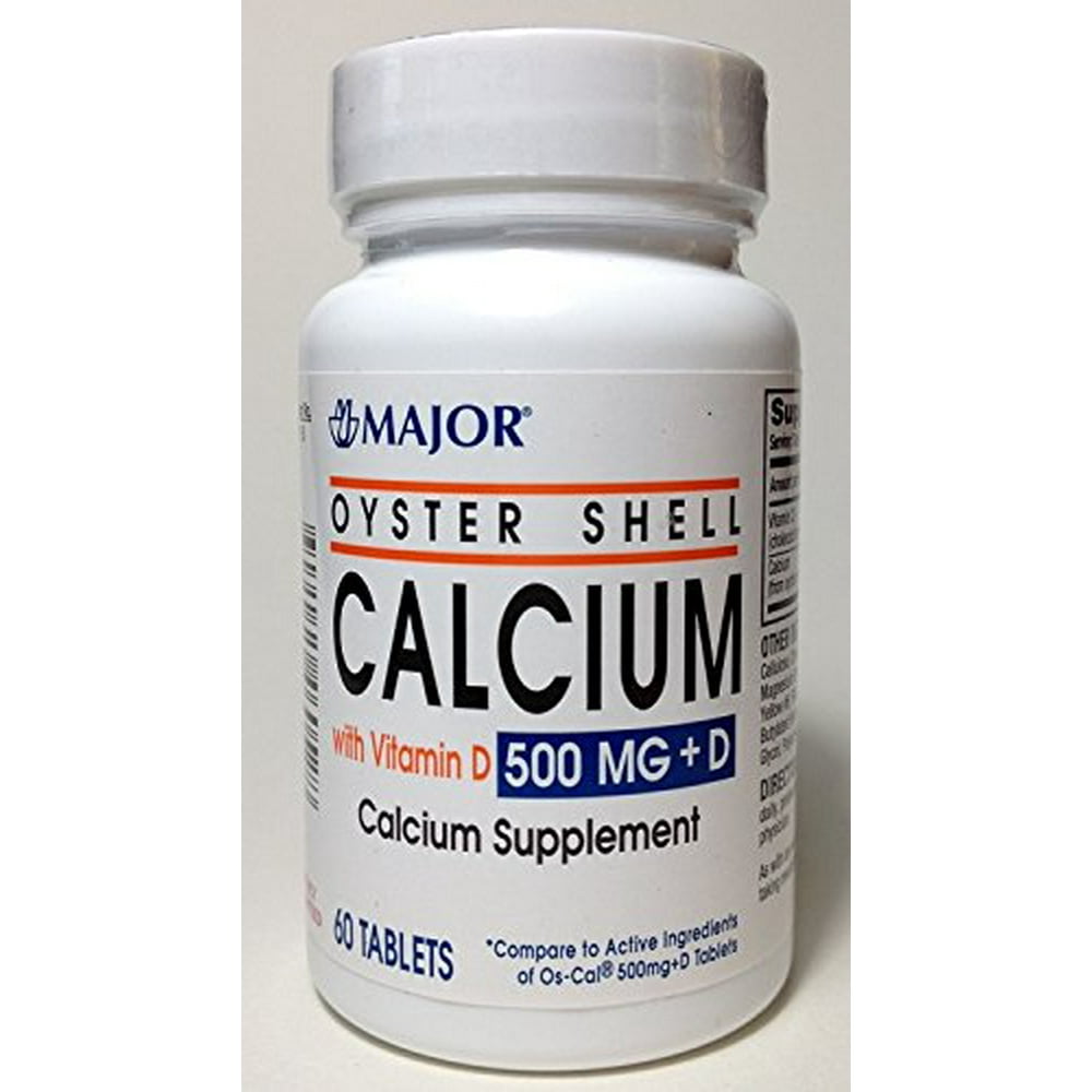 Major Oyster Shell Calcium with Vitamin D Supplement, 500 mg, 60 Count