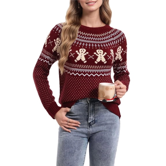 Christmas Sweaters for Women Cute Funny Wintertime and Holiday Parties Knitted Sweater Wine Red XL
