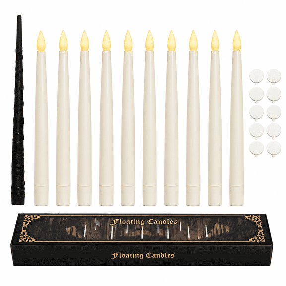10 Pack Halloween Floating LED Candles with Wand – Battery Operated Flameless Hanging Magic Candles with Warm Lights for Party, Home, Room & Holiday Décor