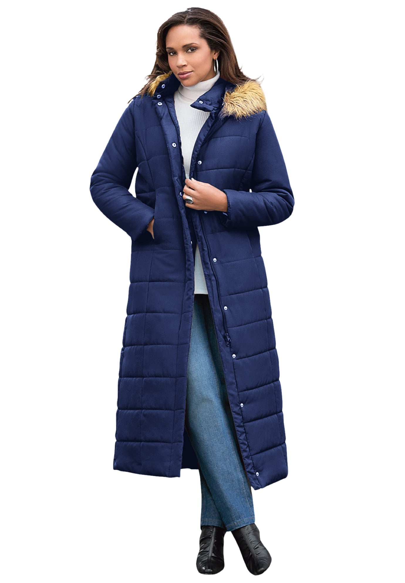 Roaman's - Roaman's Women's Plus Size Maxi-Length Puffer Jacket With ...