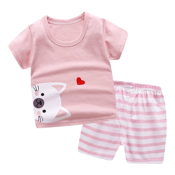 JAJAHO Toddler Girls Summer Outfits 2 Piece Set Cartoon Printed Short Sleeve T Shirts And Shorts Casual Breathable Sweatsuit For Kids 0-4T Trendy Outfit