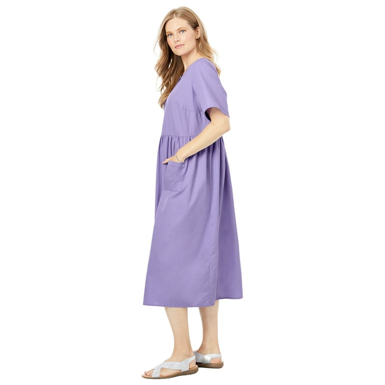 Woman within top denim dress