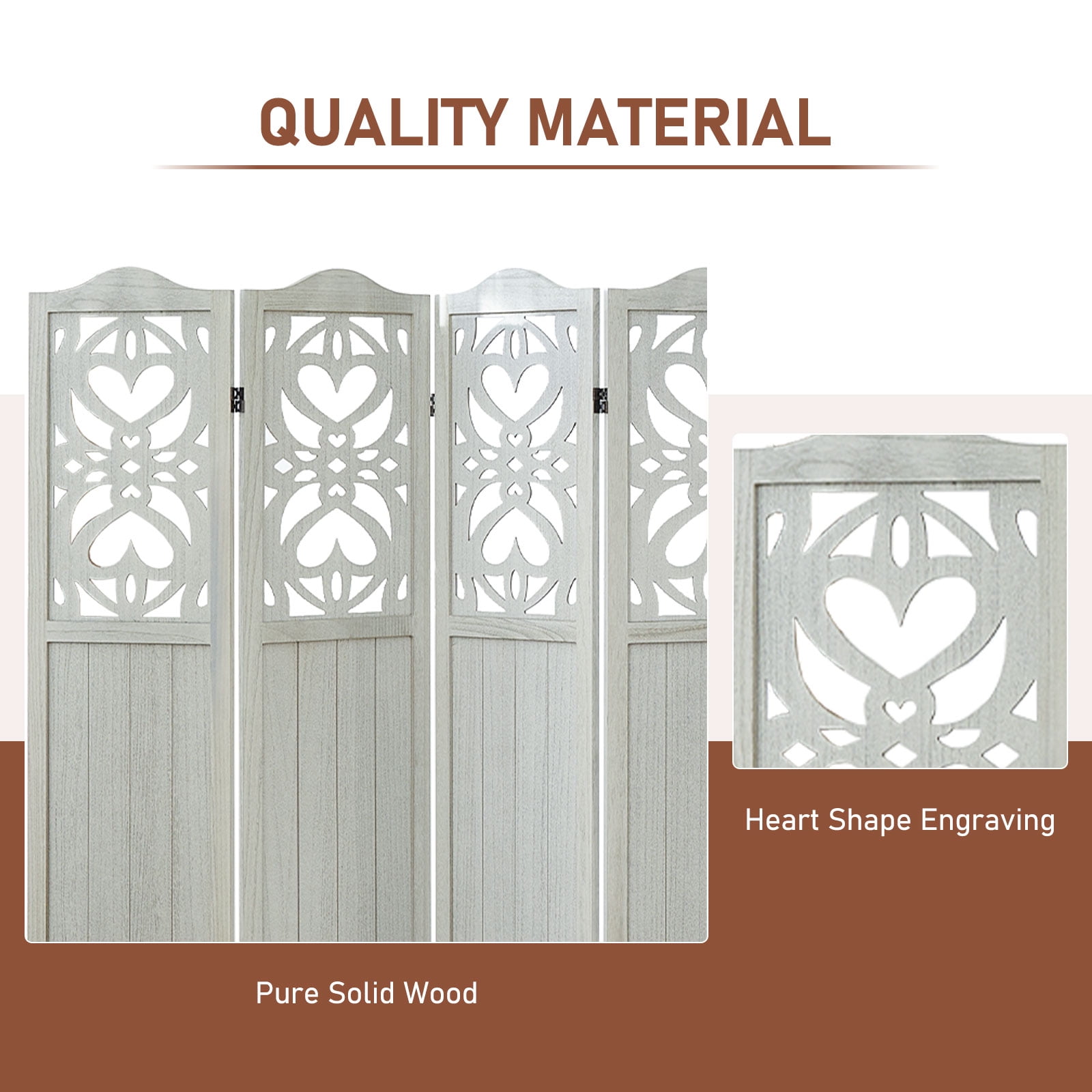 Aletheiawu 4 Panel Wood Room Dividers and Folding Screens, No Installation Required, Rustic White