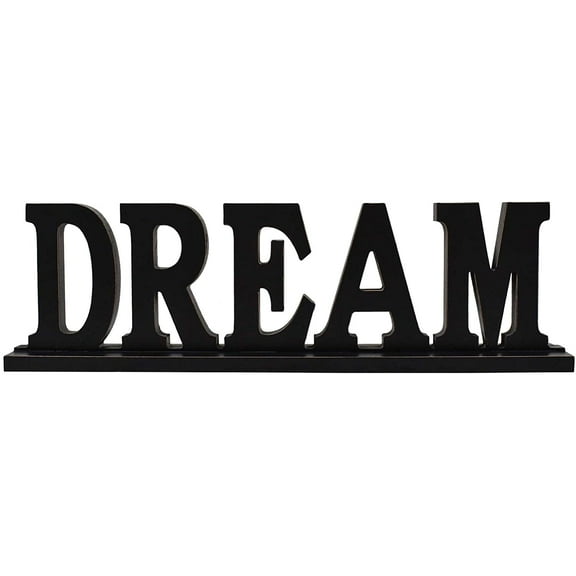 Rustic Wood Dream Sign for Home Decor, Decorative Wooden Cutout Word Decor Freestanding Dream Tabletop Decor, Black Dream Block Letters Sign Family Mantel Decor (Black Dream Sign)