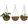 thumbnail image 1 of Juego de 3 macetas colgantes cesta plantas de coco de 30 cm de diámetro 21 L con cadena, marrón Adepaton QH-1178, 1 of 6