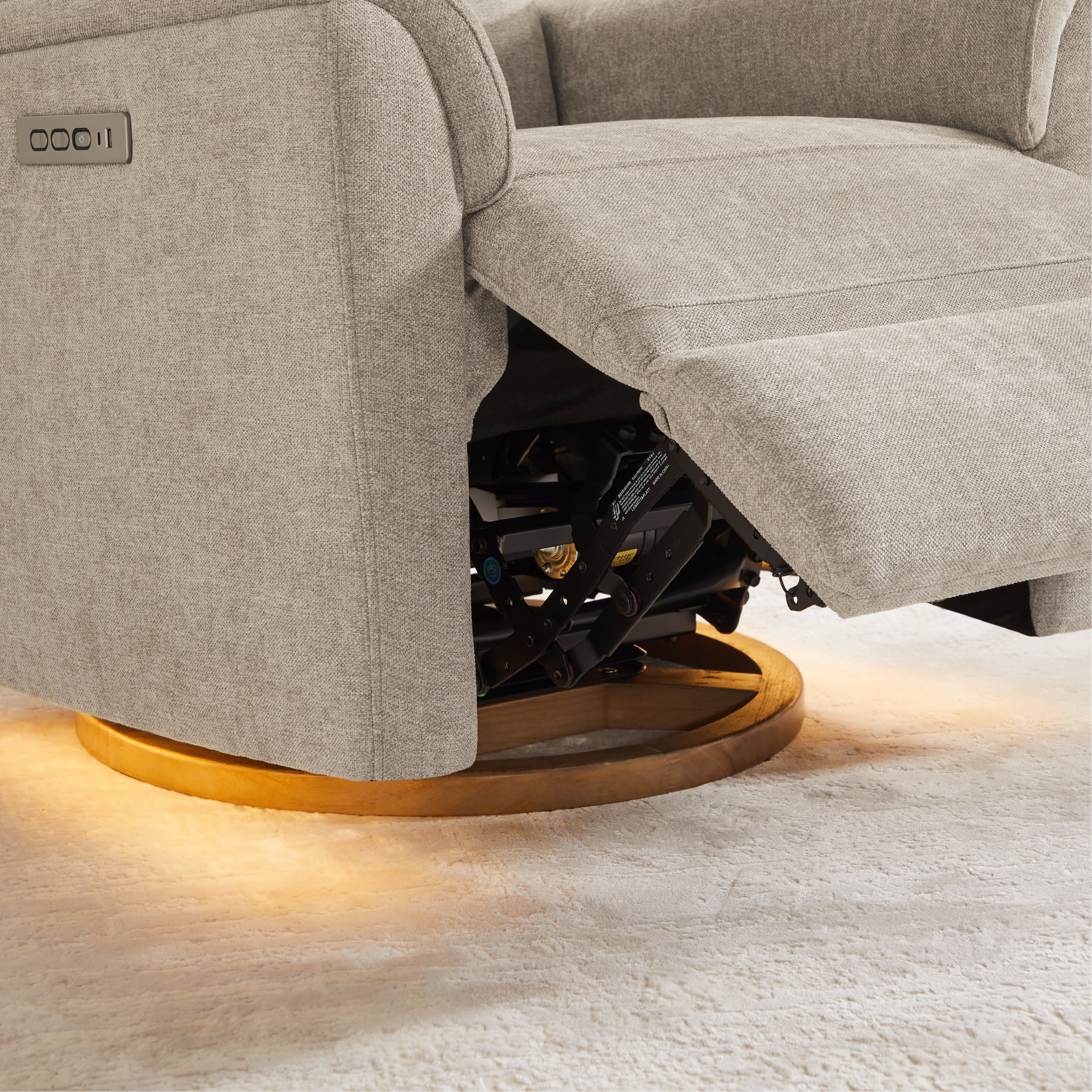 Spruce & Spring 270° Swivel Power Recliner with Nightlight for Nursery and Living Room, Khaki