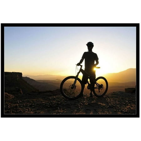 A Silhouette Of A Mountain Biker At Sunset On Gooseberry Mesa In Southern Utah. by Eazl Black Metallic Image