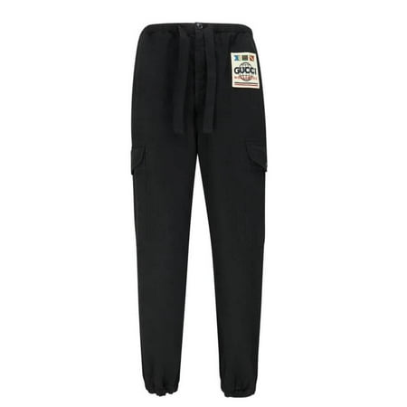 Gucci Men's Flags Patch Cotton Cargo Trousers In Black, Brand Size 46