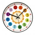 thumbnail image 4 of Kids Wall Clock Telling Time Teaching Clock Mute Art Clock Non Ticking Hanging Decorative Children Clock for Indoor Office Kitchen Decor 12inch, 4 of 9