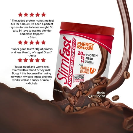 SlimFast Advanced Energy High Protein Meal Replacement Smoothie Mix, Mocha Cappuccino, 11.4 Oz (12 servings)