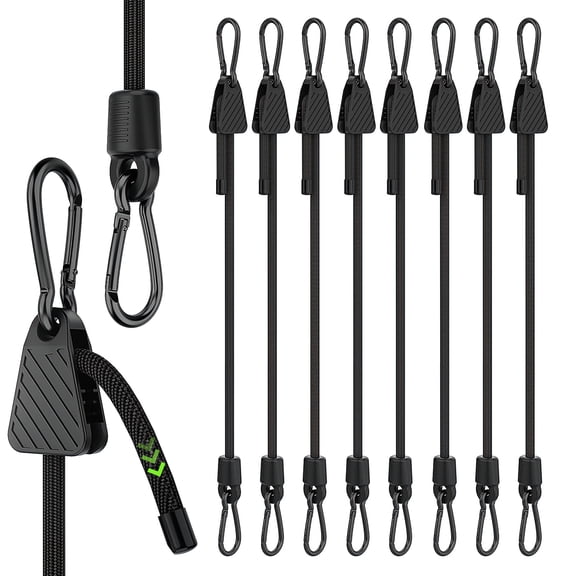 Amaopus 8 Pcs Adjustable Bungee Cords with Hooks, Heavy Duty Outdoor Carabiner Bungee Cord, Black Super Elastic Bungee Straps Easily Adjust from 7" to 48", Great for Cargo, Camping, Bike Racks, Tents