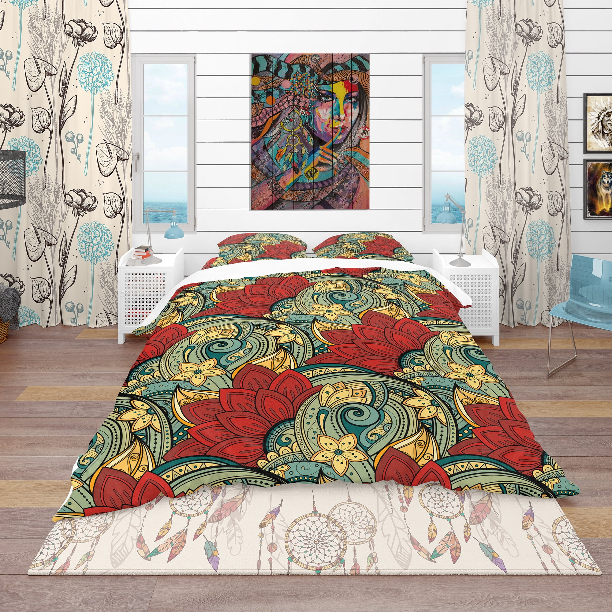 Designart 'Colorful Floral Pattern' Bohemian & Eclectic Duvet Cover Set