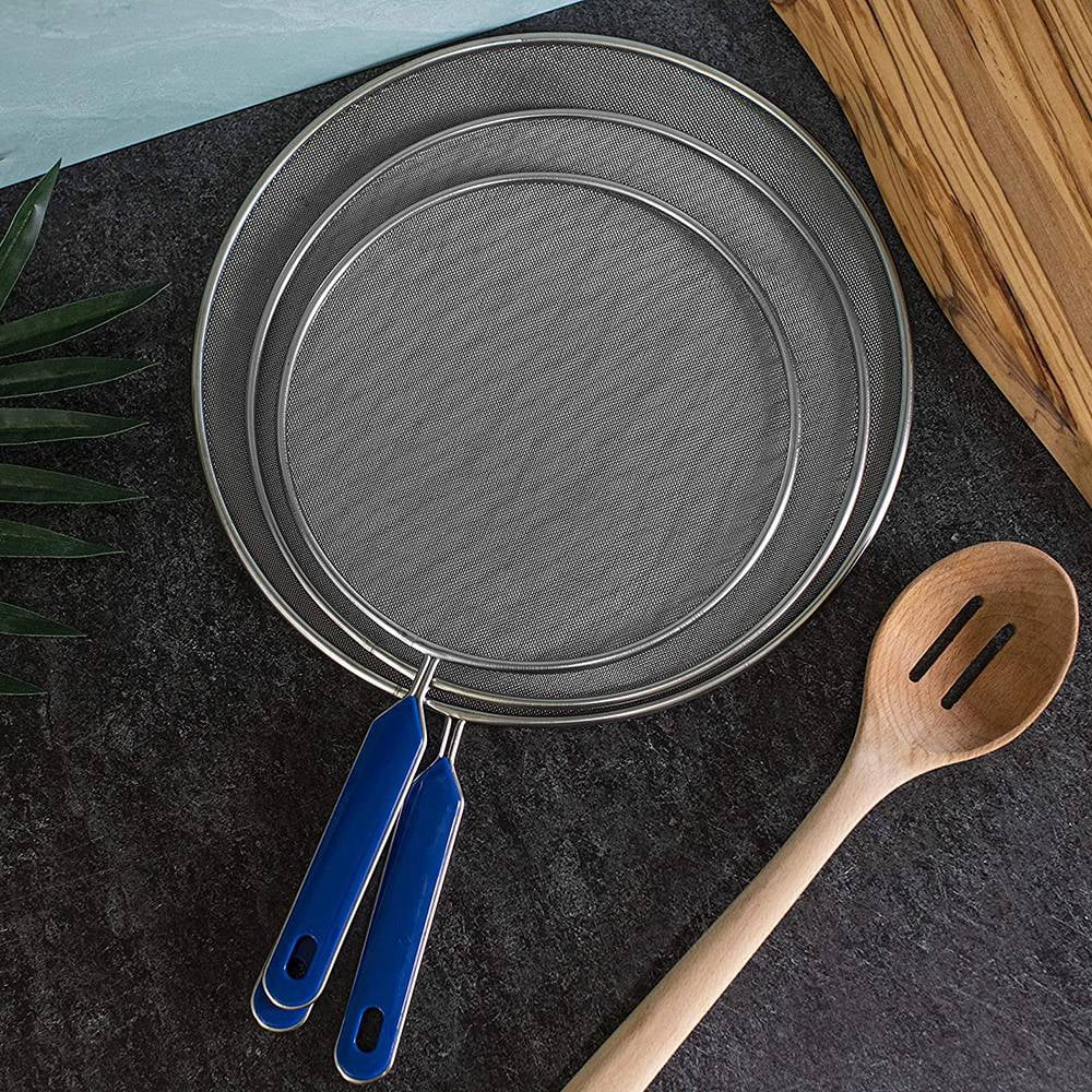 3 Pack Écran Anti-Éclaboussures Pour Cuisson De Poêle, Garde En Acier Inoxydable, Bouclier à Huile Chaude Pour Arrêter La Combustion, 3 * Écrans Anti-Éclaboussures, Argent & Bleu