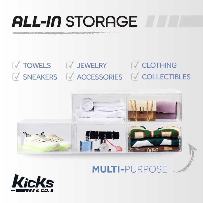 Kicks & Co XL Clear Plastic Shoe Storage Box, Stackable with Lids