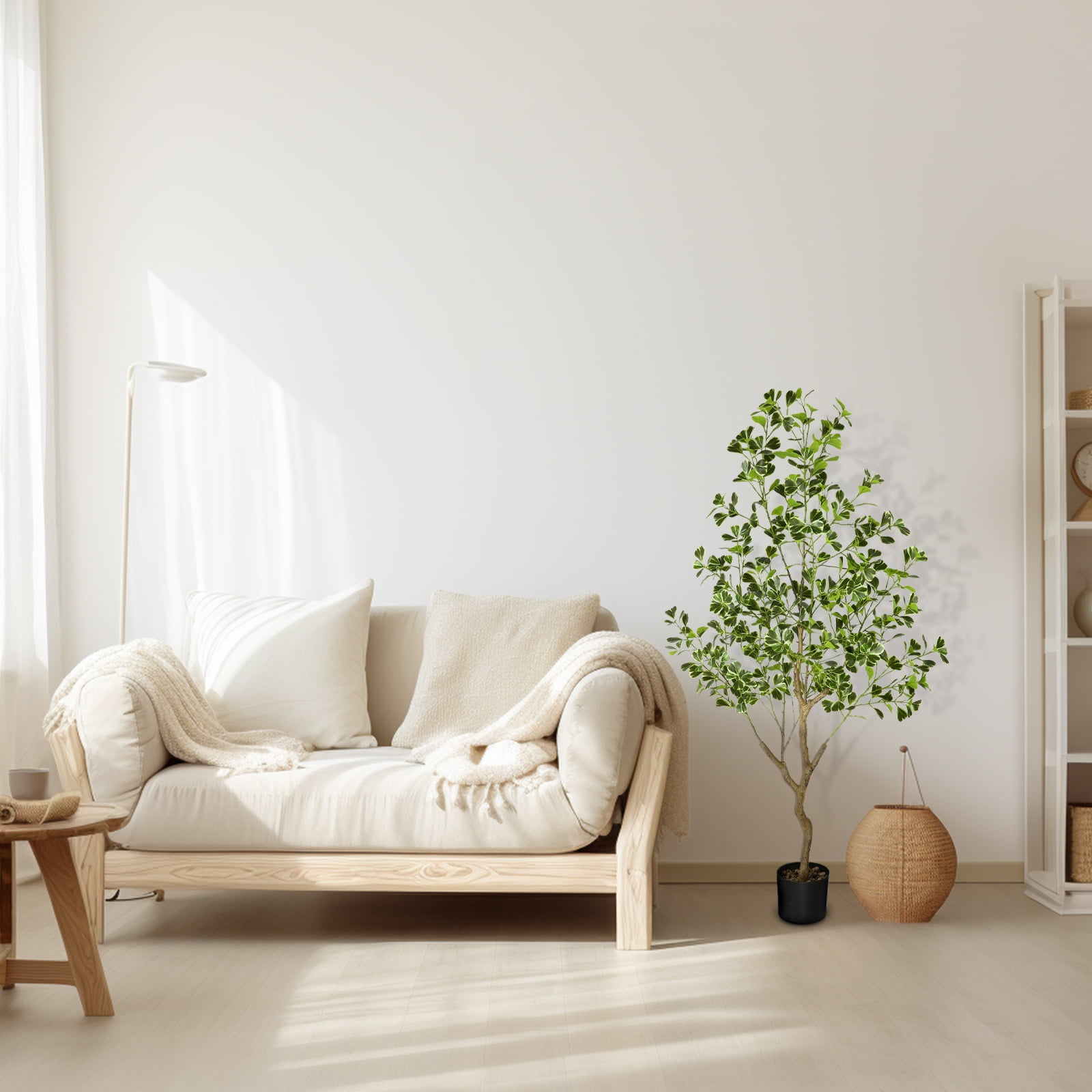PARMPH 4.9Ft Artificial Ficus Tree, White-Edged Green Heart-shaped Ficus Plants in Pot with Natural Trunk and Realistic Leaves for Home Decor Indoor Outdoor Living Room Office Decorations