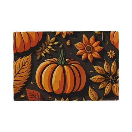 

Table Placemats Set of 4 - Autumn Pumpkin Leaves 12x18 In Faux Linen Double Heat Resistant Place Mats Cloth Indoor/Outdoor Placemats Washable Table Mats for Dining Kitchen Party
