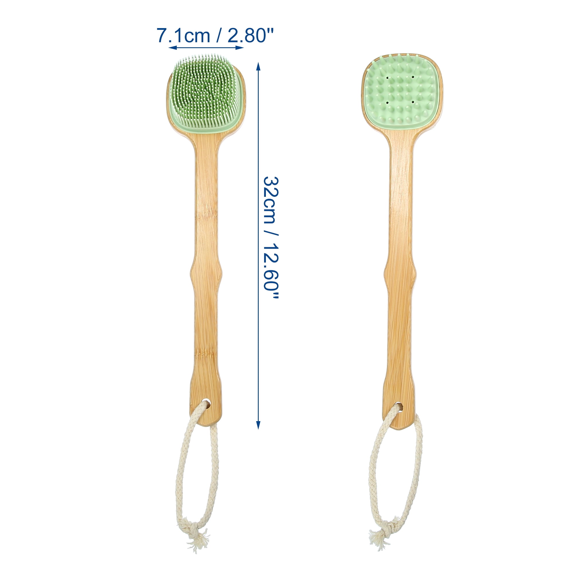 Unique Bargains Back Scrubber Brush with Long Handle for Exfoliating Silicone Light Green