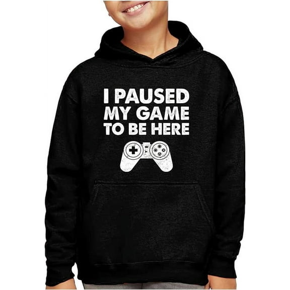 Tstars Boys Video Game Hoodie - I Paused My Game to Be Here - Gamer Gift Hoodie - S, Black