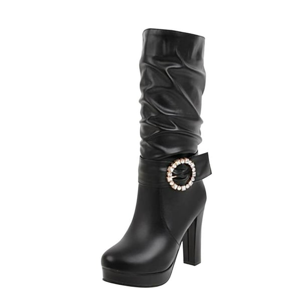 Juebong Women's Shoes Fashion Solid Color Midcalf Round Toe High Heel