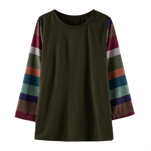 SXcggal One Haut de Mode pour Filles, Tunique Décontractée à Rayures, Manches Longues, Col Rond, T-Shirt Mignon et Confortable