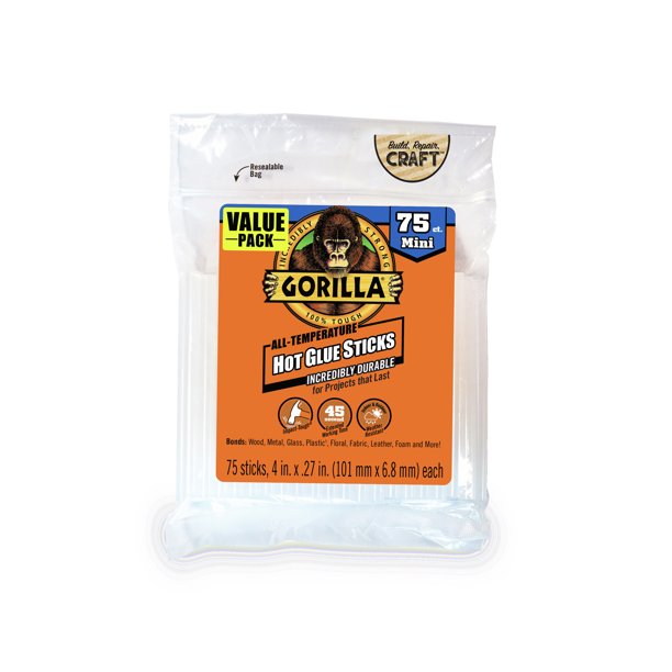 Gorilla Glue Clear 4" Dual Temp Mini Hot Glue Sticks, 75 Count