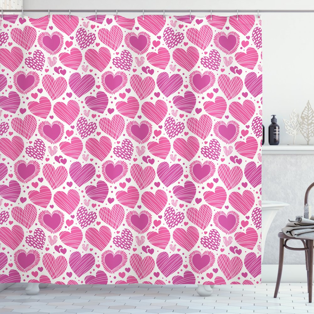 Valentines Shower Curtain, Romantic Heart Shapes with Many Different ...