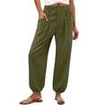 thumbnail image 3 of Hurxie Womens Baggy Wide Leg Pants Casual Elastic Waisted Palazzo Harem Pants with Pockets Army Green,2XL, 3 of 8